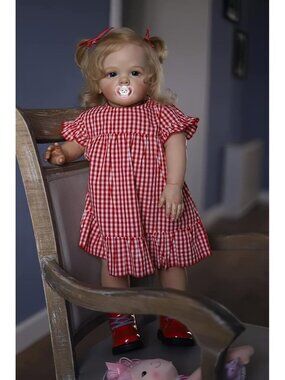 24 Inches 60CM Sweet Face Real Baby Size Rooted Blond Curly Hair Baby Doll